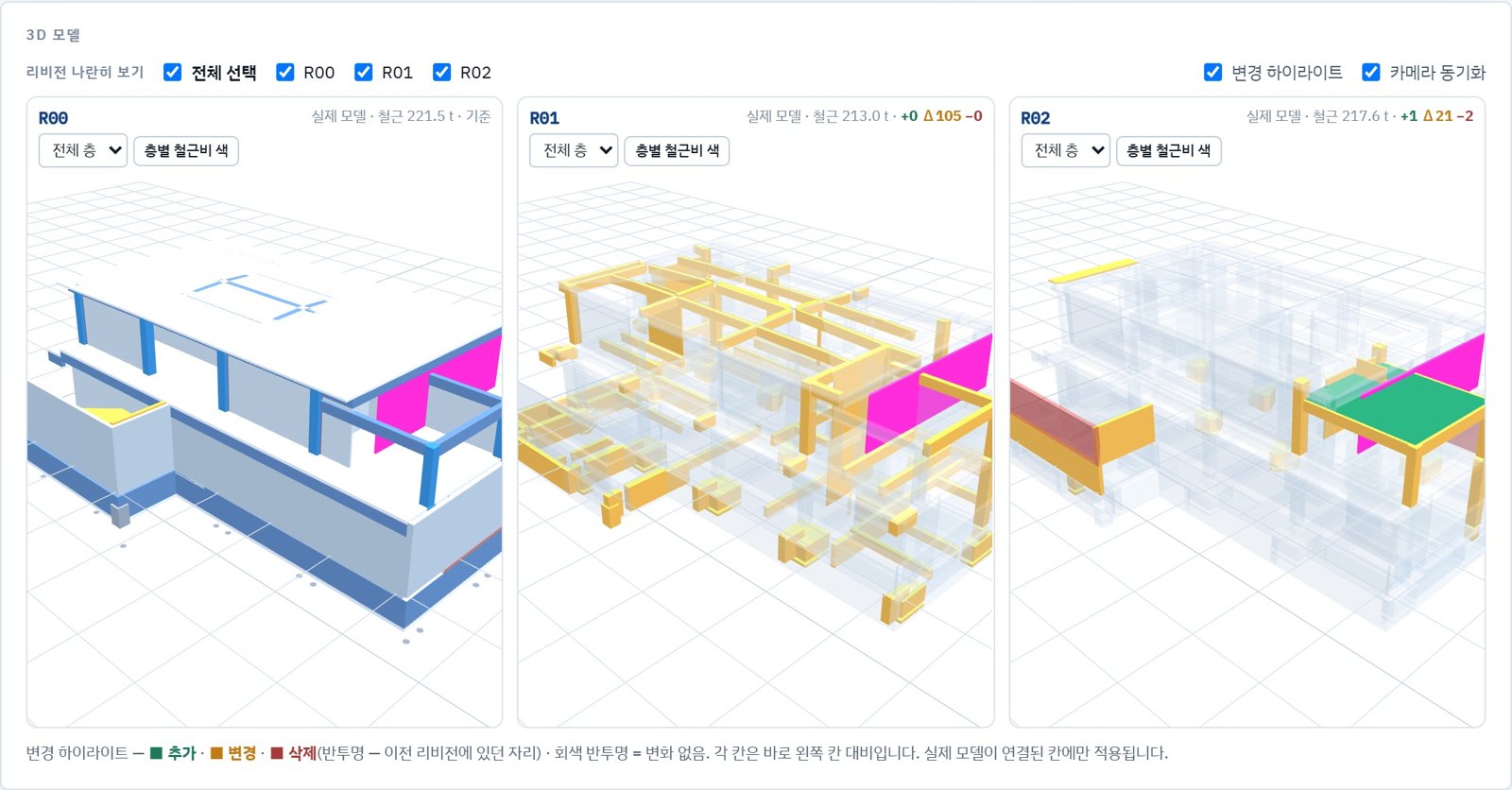 RV 리비전 3D 비교 화면